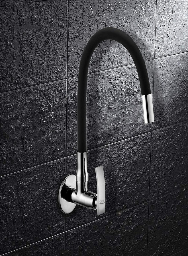 SPAZIO Pulse SmartBuy Brass Sink Cock/Sink Faucet with Flexible Swivel Spout - Flxo Play (with 360 Degree Flexible Silicon Hose & Single Flow Pattern) Hot/Cold Water Tap with Wall Flange - Black - Image 2